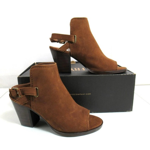 Frye Dani Shield Slingback Sandal Heels Open Toe Suede Wood Brown Size 9 - Picture 3 of 7